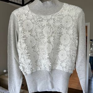 NWT French Connection Sweater+Lace Detail+white+Gray
